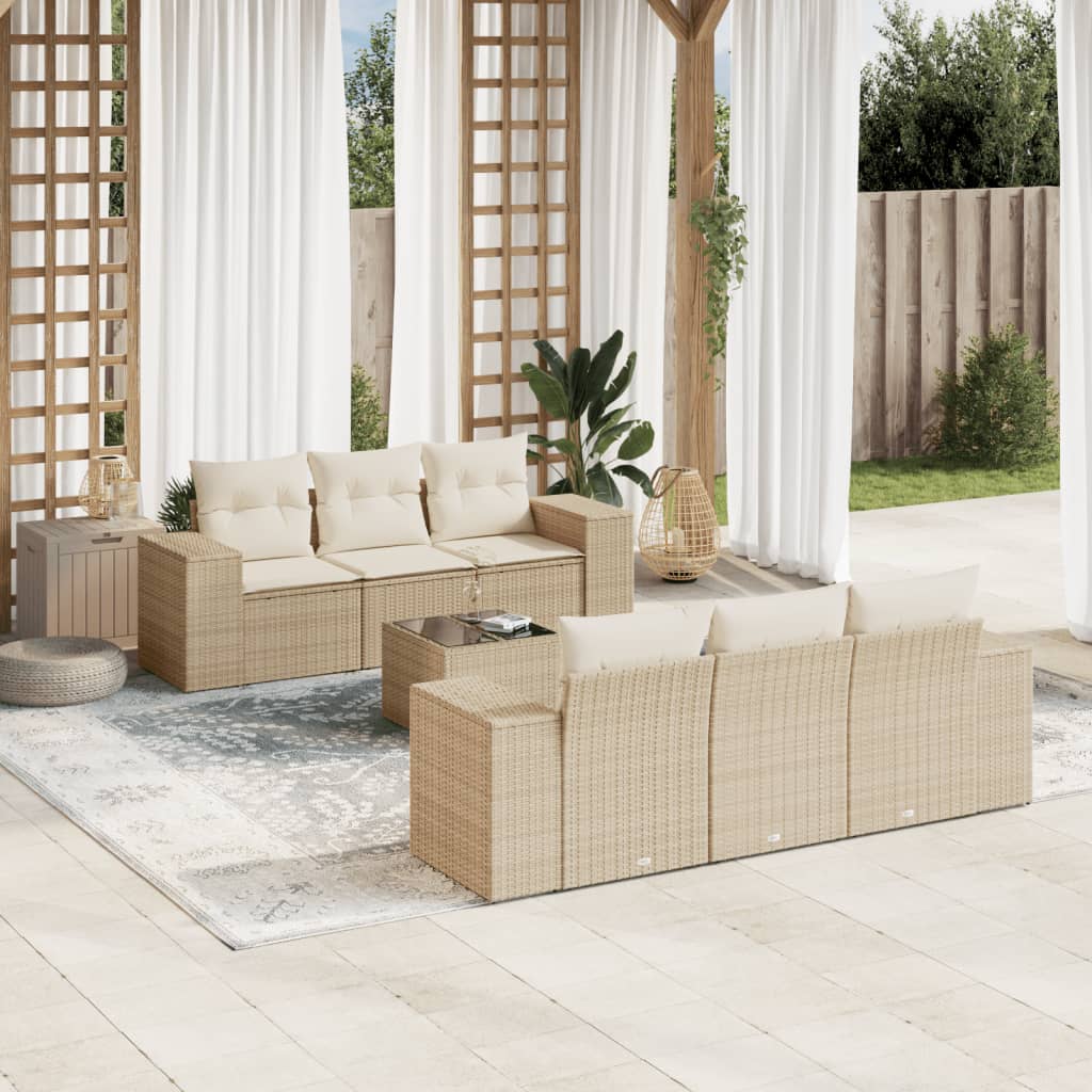 7-Tlg. Garten-Sofagarnitur Mit Kissen Poly Rattan