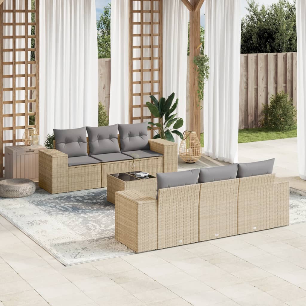 7-Tlg. Garten-Sofagarnitur Mit Kissen Poly Rattan