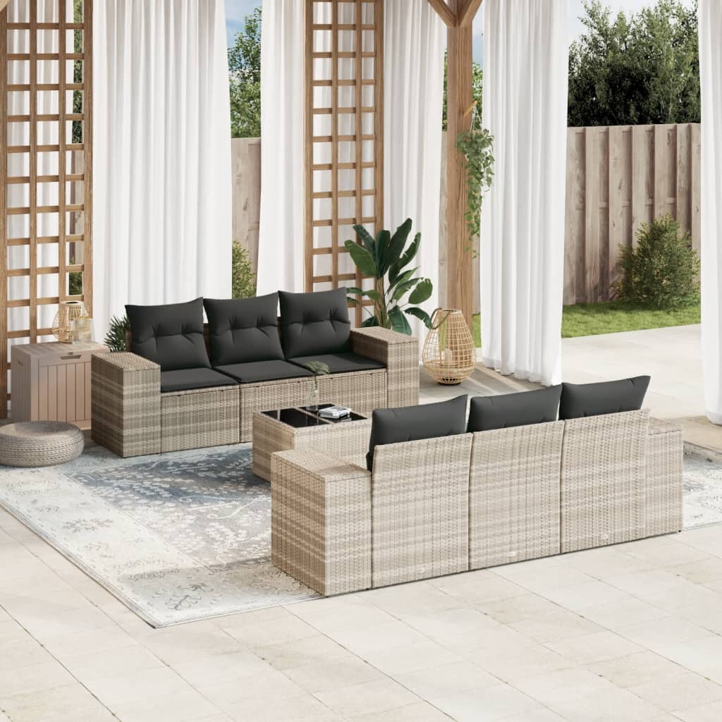 7-Tlg. Garten-Sofagarnitur Mit Kissen Poly Rattan