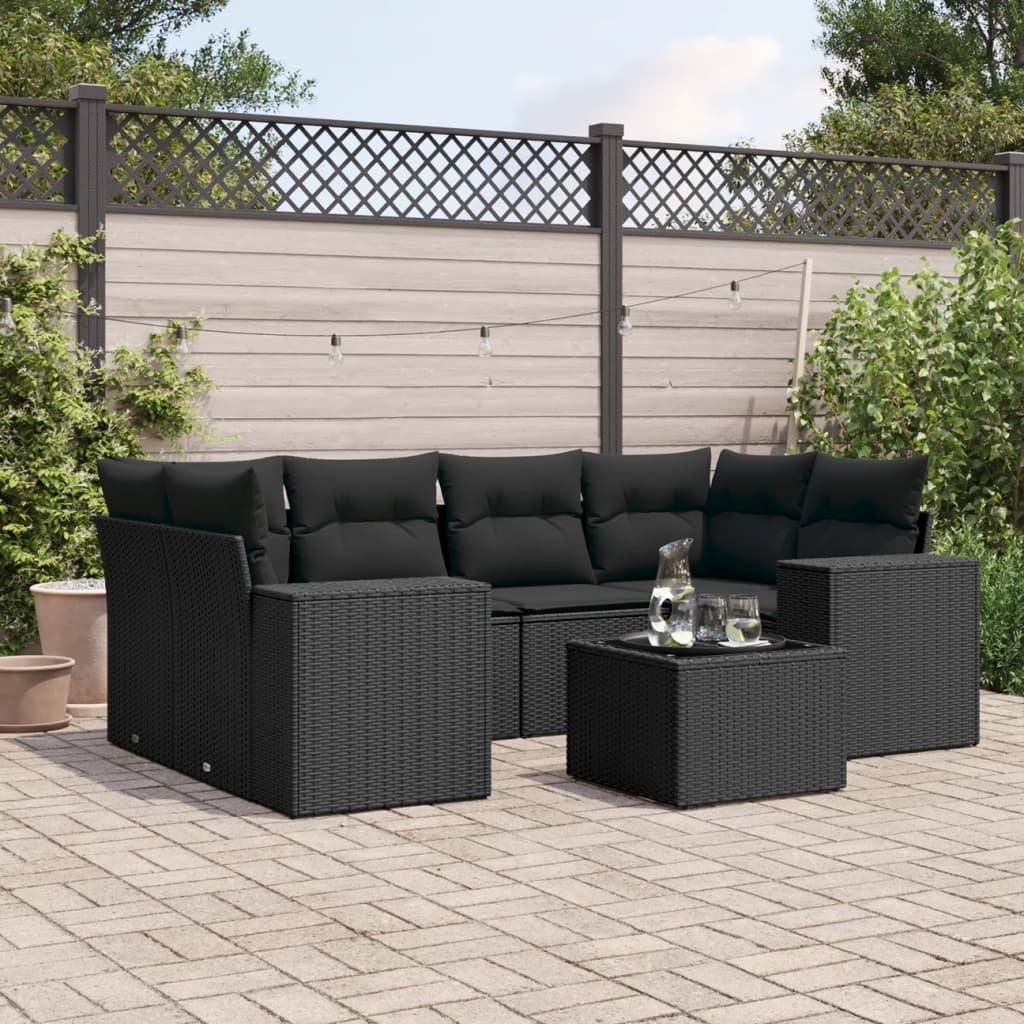 7-Tlg. Garten-Sofagarnitur Mit Kissen Poly Rattan