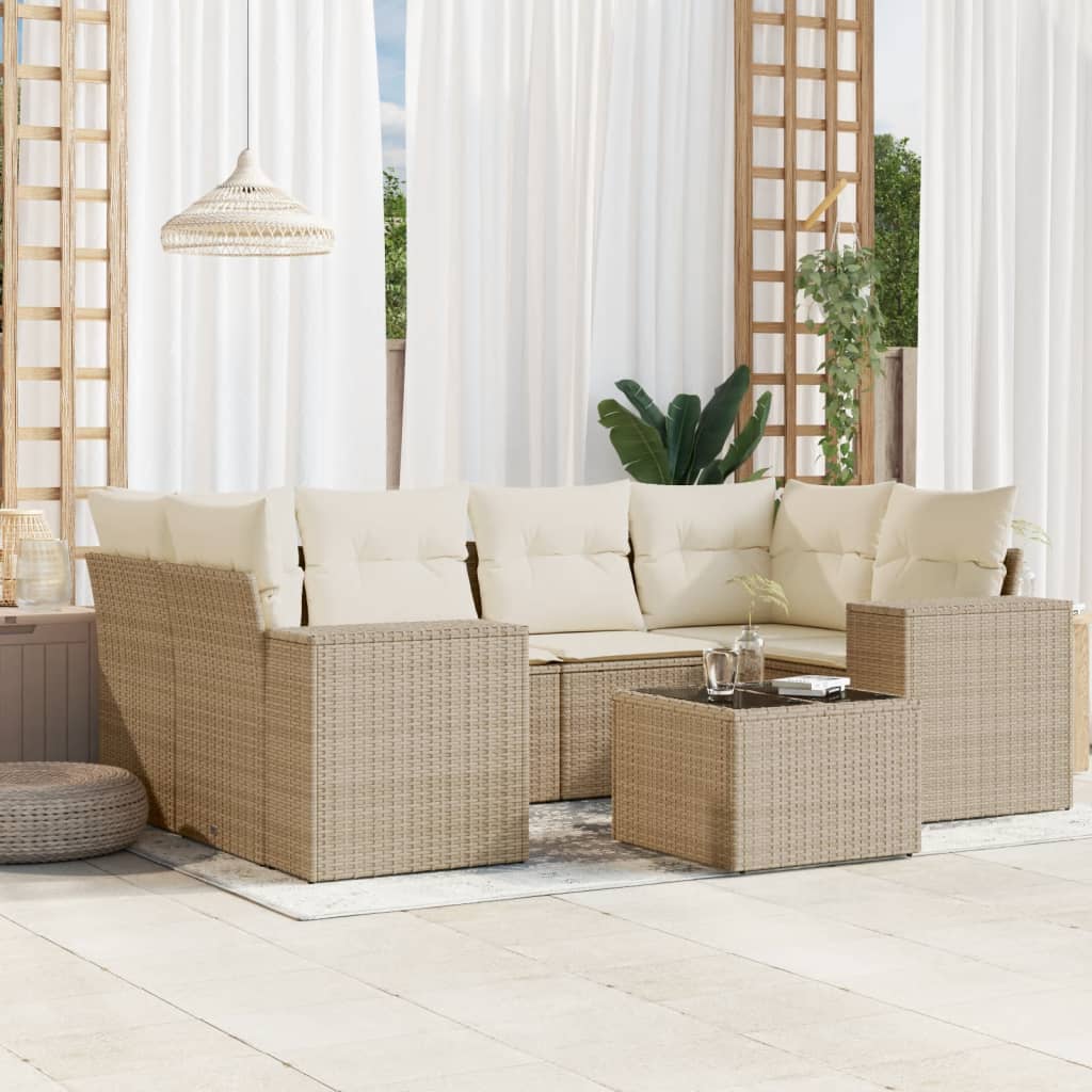 7-Tlg. Garten-Sofagarnitur Mit Kissen Poly Rattan