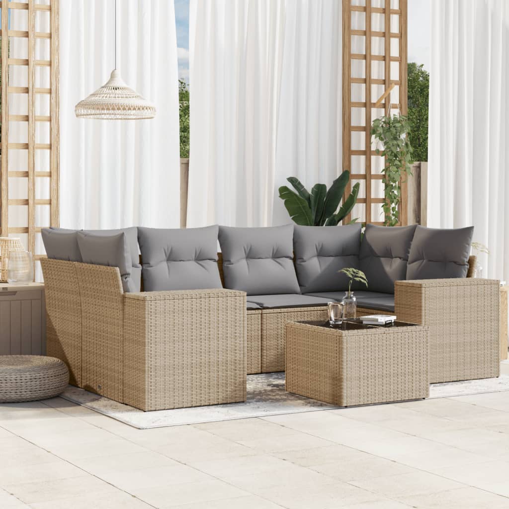 7-Tlg. Garten-Sofagarnitur Mit Kissen Poly Rattan