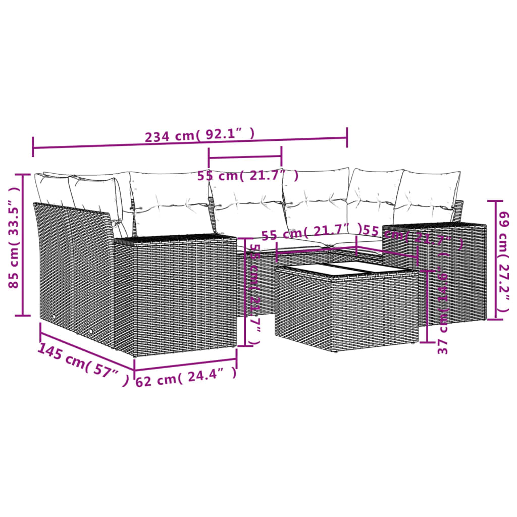 7-Tlg. Garten-Sofagarnitur Mit Kissen Poly Rattan