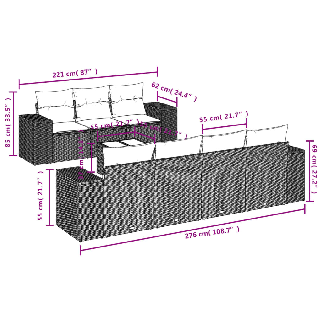 8-Tlg. Garten-Sofagarnitur Mit Kissen Poly Rattan