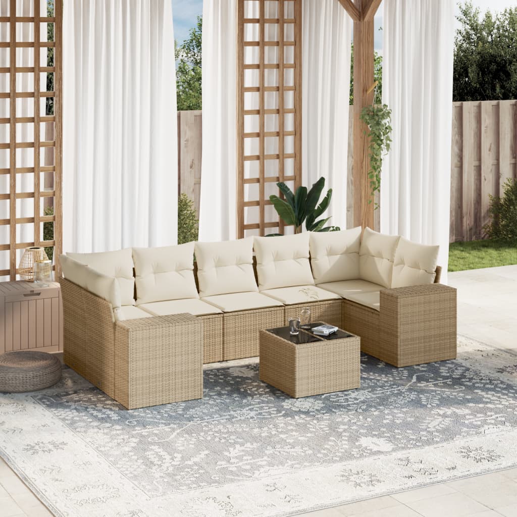 8-Tlg. Garten-Sofagarnitur Mit Kissen Poly Rattan