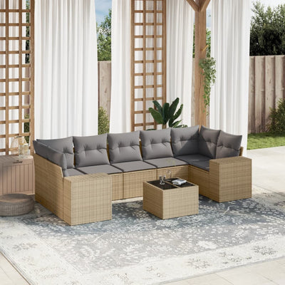 8-Tlg. Garten-Sofagarnitur Mit Kissen Poly Rattan