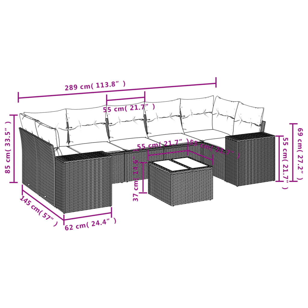 8-Tlg. Garten-Sofagarnitur Mit Kissen Poly Rattan