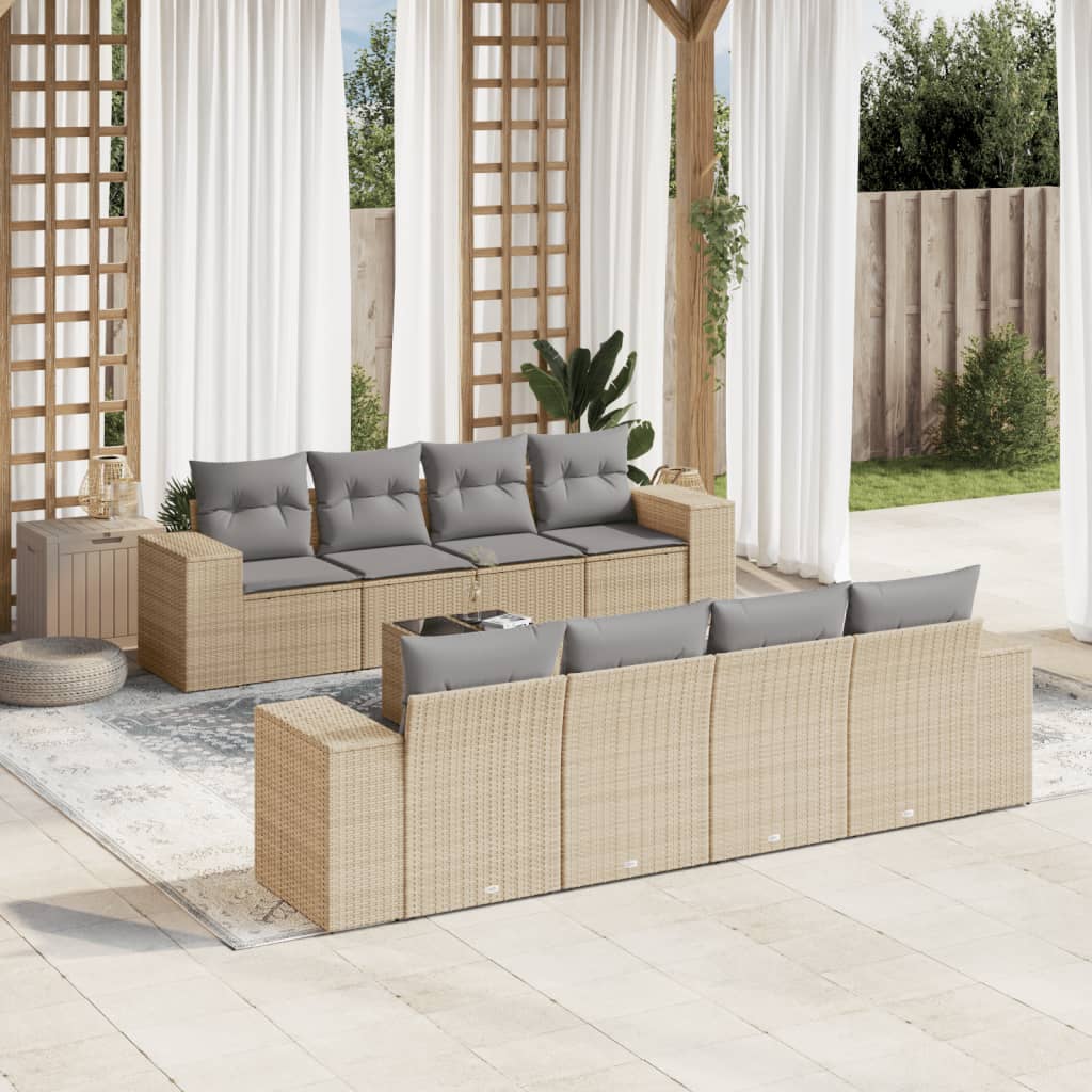 9-Tlg. Garten-Sofagarnitur Mit Kissen Poly Rattan