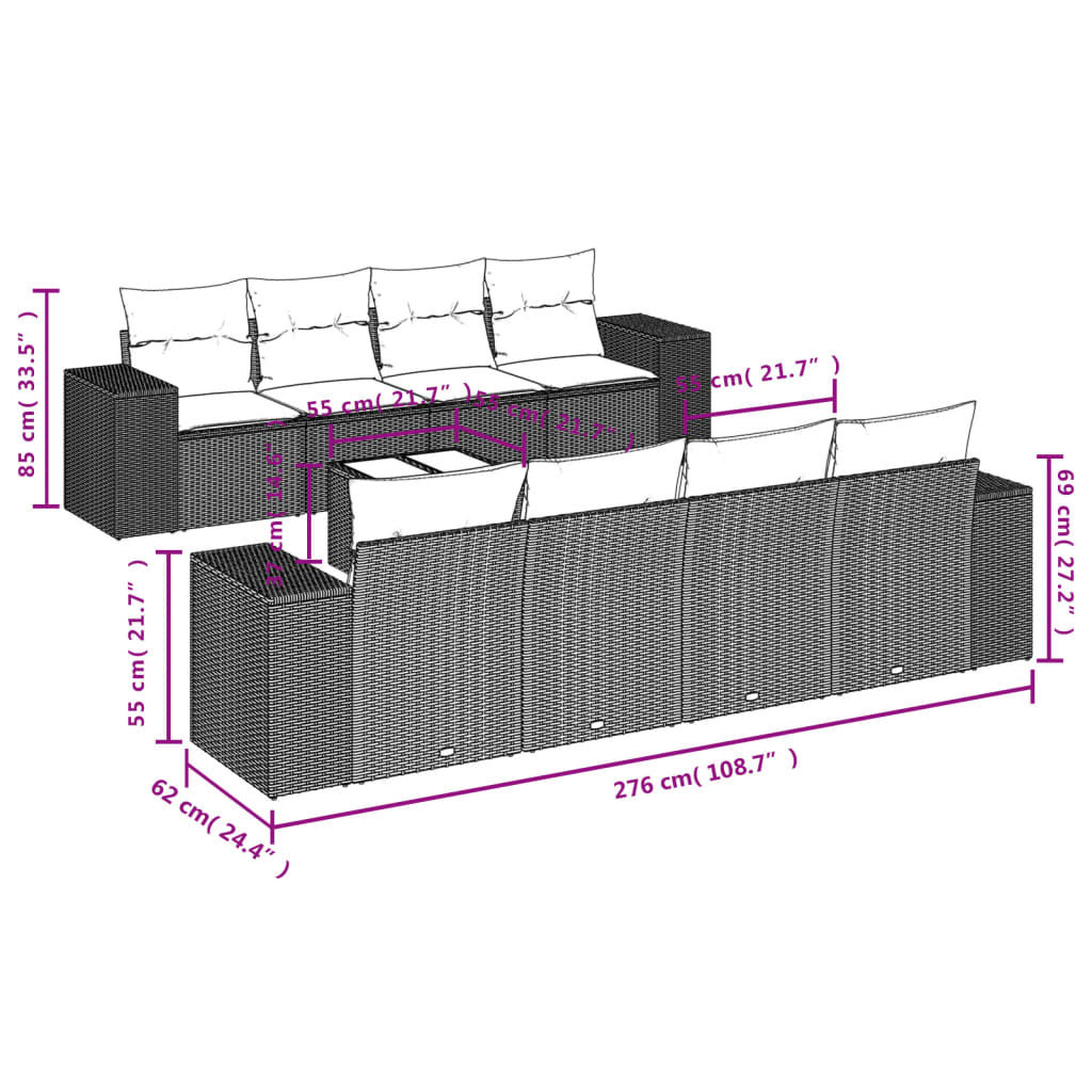 9-Tlg. Garten-Sofagarnitur Mit Kissen Poly Rattan