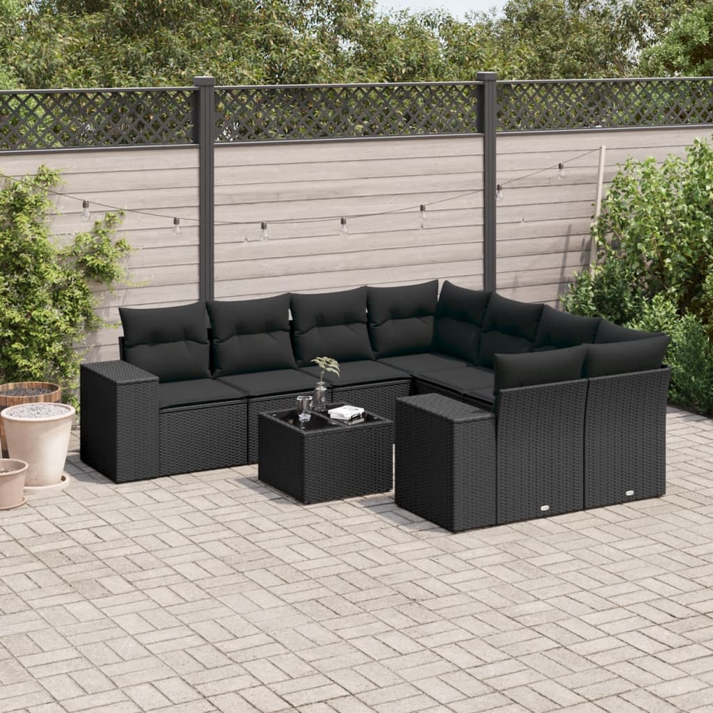 9-Tlg. Garten-Sofagarnitur Mit Kissen Poly Rattan