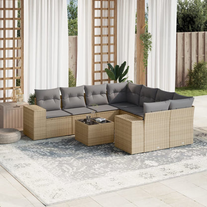 9-Tlg. Garten-Sofagarnitur Mit Kissen Poly Rattan