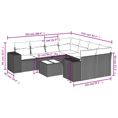 9-Tlg. Garten-Sofagarnitur Mit Kissen Poly Rattan