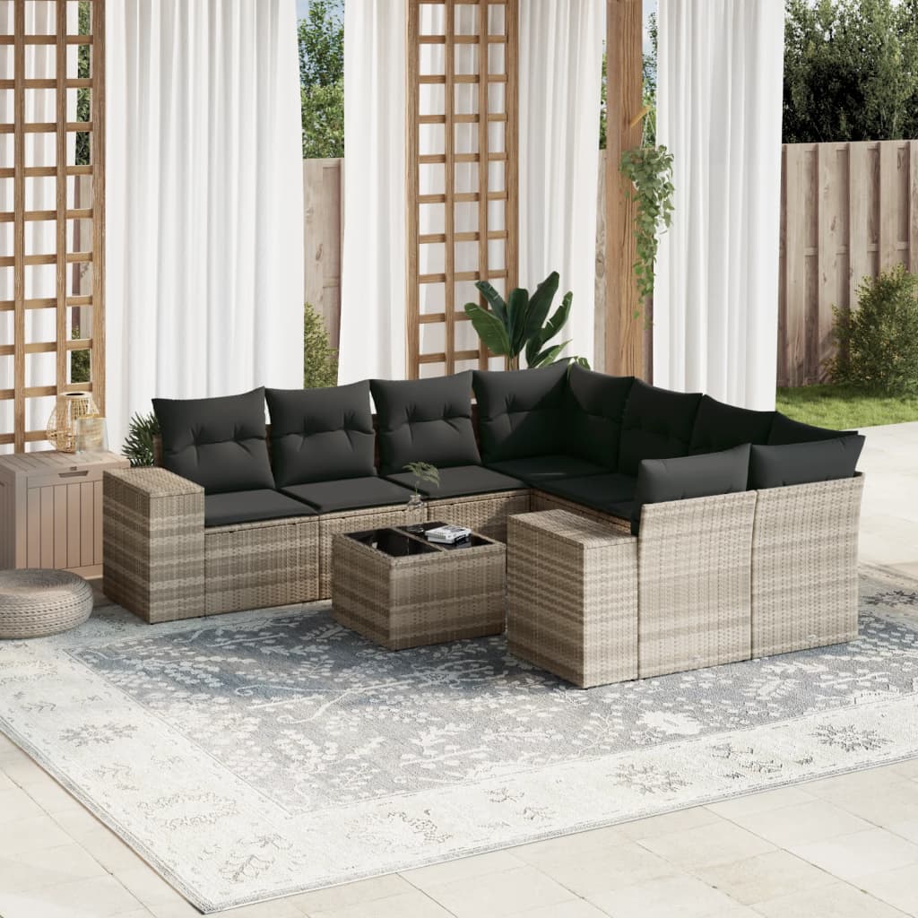 9-Tlg. Garten-Sofagarnitur Mit Kissen Poly Rattan