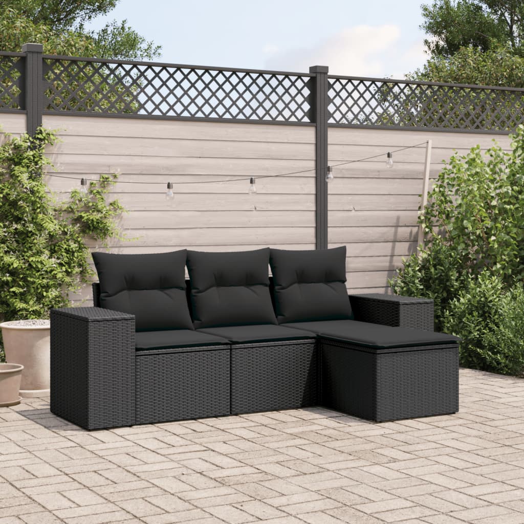 4-Tlg. Garten-Sofagarnitur Mit Kissen Poly Rattan