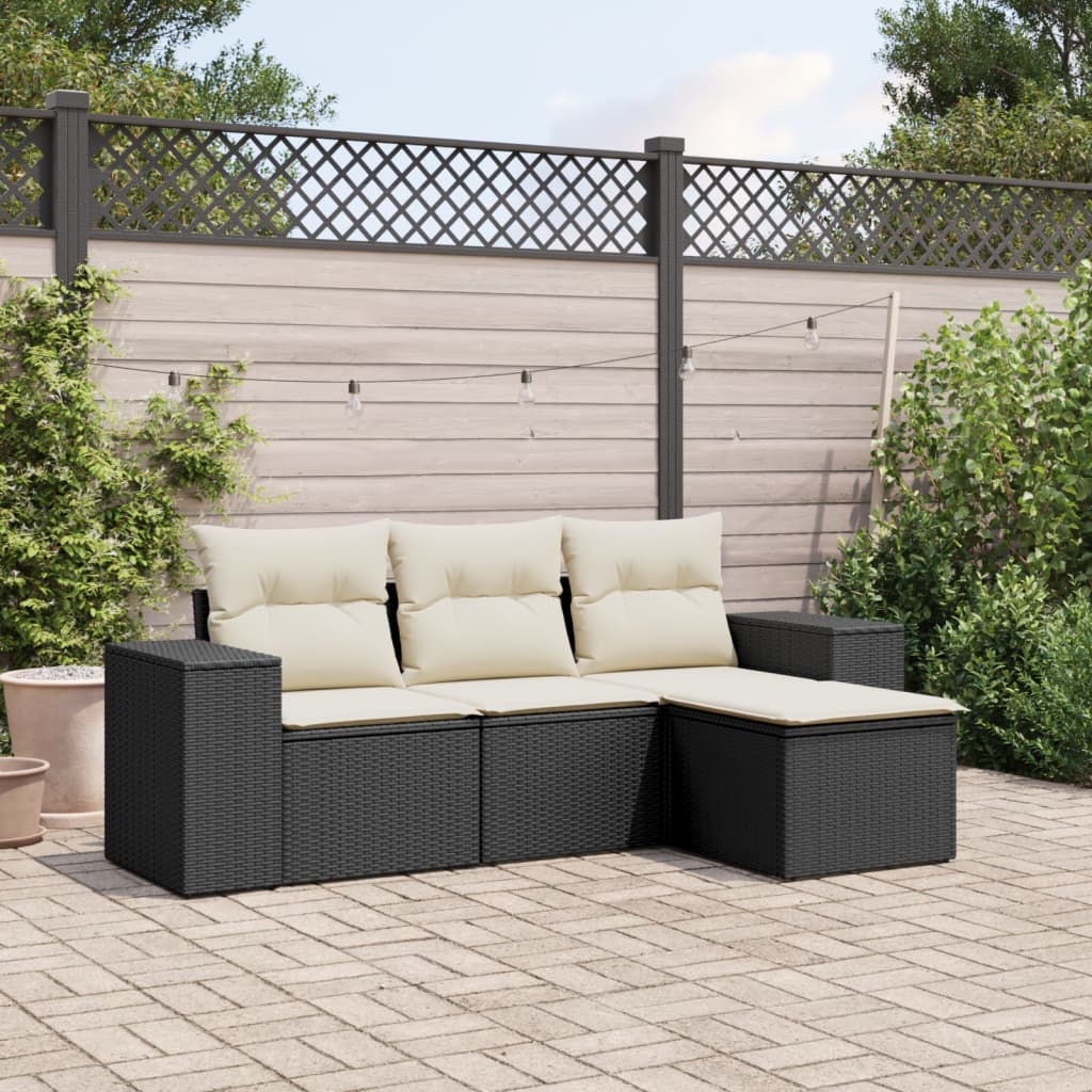 4-Tlg. Garten-Sofagarnitur Mit Kissen Poly Rattan