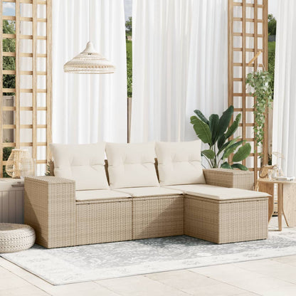 4-Tlg. Garten-Sofagarnitur Mit Kissen Poly Rattan