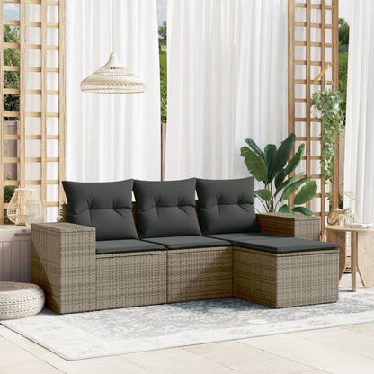 4-Tlg. Garten-Sofagarnitur Mit Kissen Poly Rattan