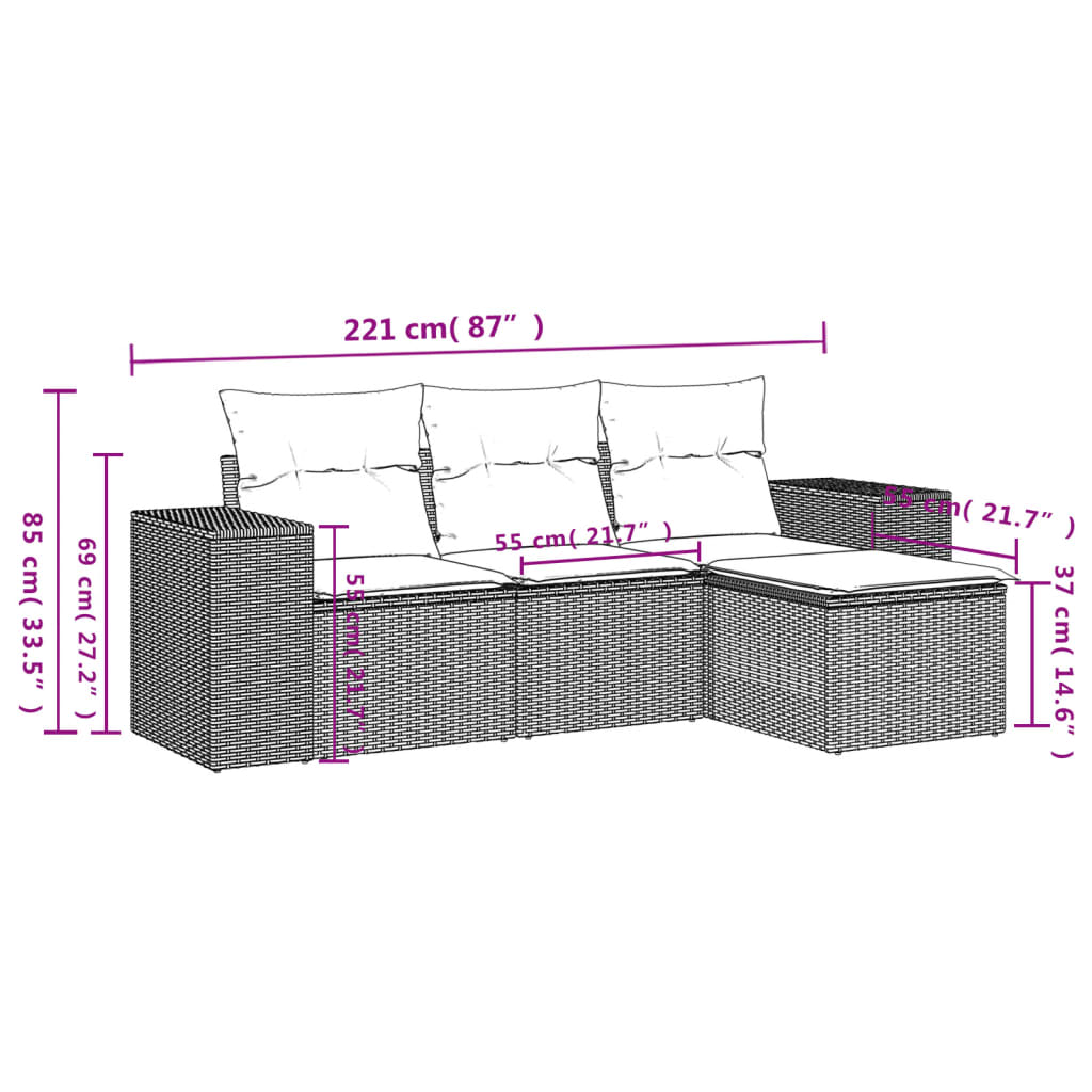 4-Tlg. Garten-Sofagarnitur Mit Kissen Poly Rattan