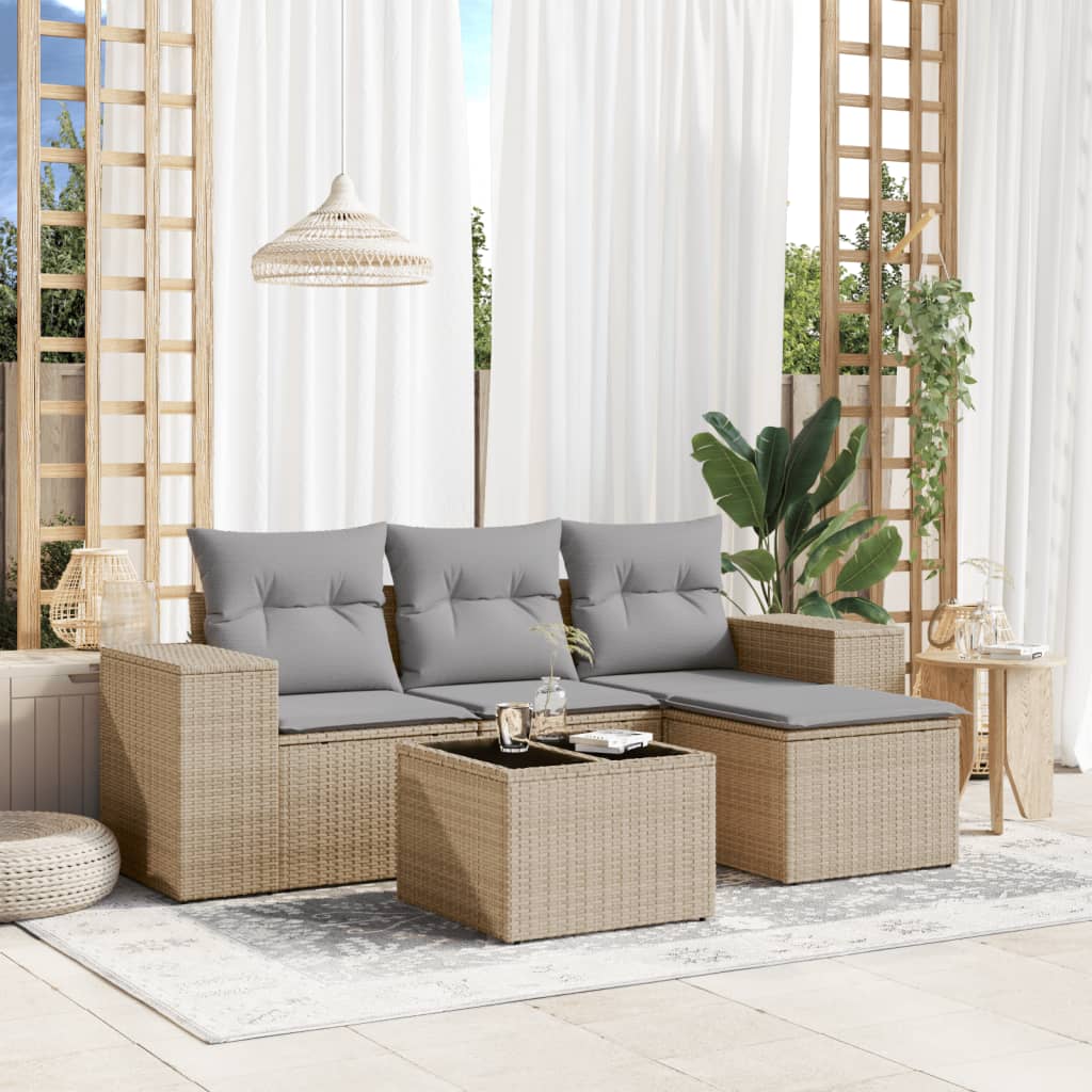 4-Tlg. Garten-Sofagarnitur Mit Kissen Poly Rattan