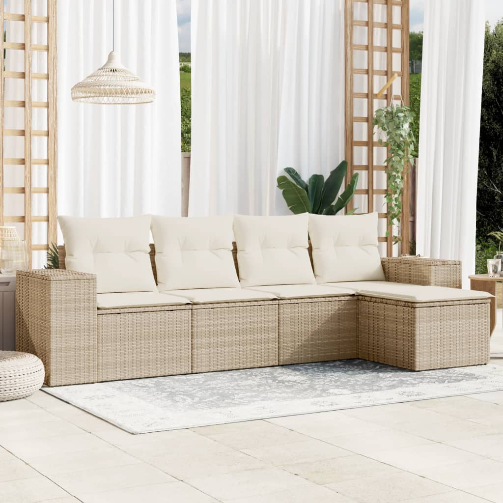 5-Tlg. Garten-Sofagarnitur Mit Kissen Poly Rattan