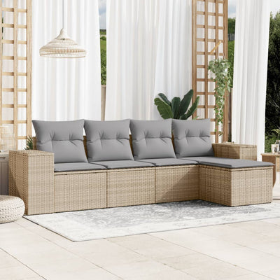 5-Tlg. Garten-Sofagarnitur Mit Kissen Poly Rattan