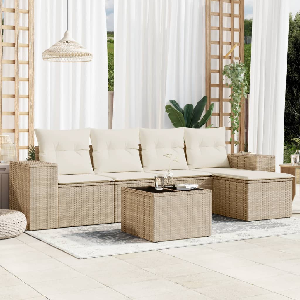 5-Tlg. Garten-Sofagarnitur Mit Kissen Poly Rattan