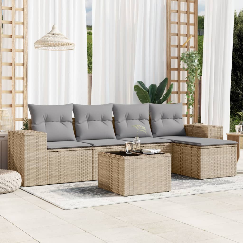 5-Tlg. Garten-Sofagarnitur Mit Kissen Poly Rattan