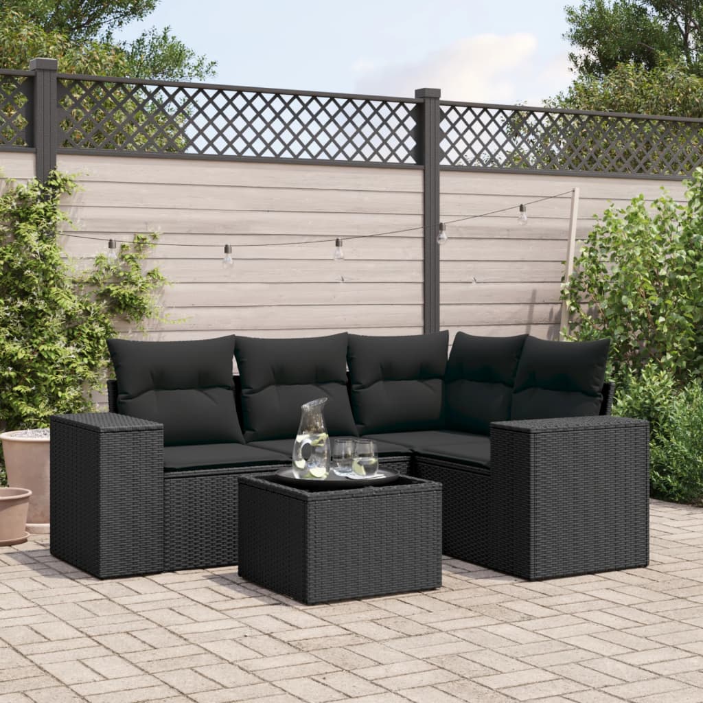 5-Tlg. Garten-Sofagarnitur Mit Kissen Poly Rattan