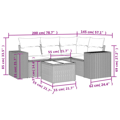 5-Tlg. Garten-Sofagarnitur Mit Kissen Poly Rattan