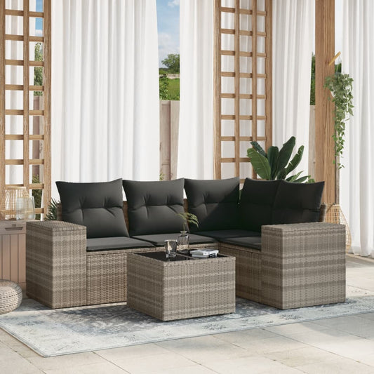 5-Tlg. Garten-Sofagarnitur Mit Kissen Poly Rattan