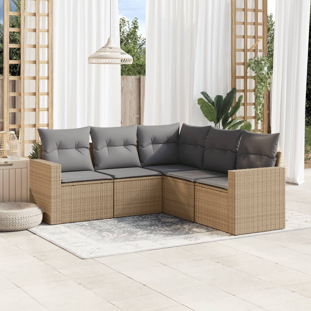 5-Tlg. Garten-Sofagarnitur Mit Kissen Poly Rattan