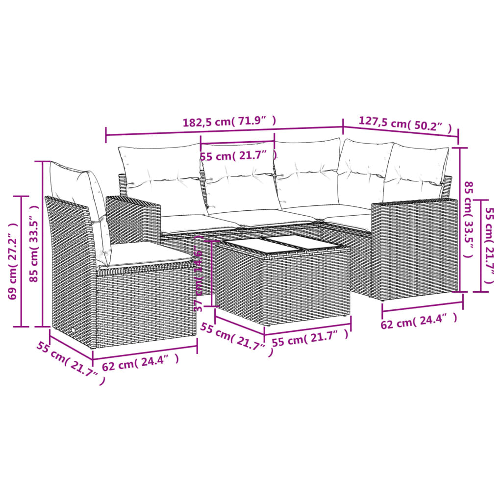 6-Tlg. Garten-Sofagarnitur Mit Kissen Poly Rattan