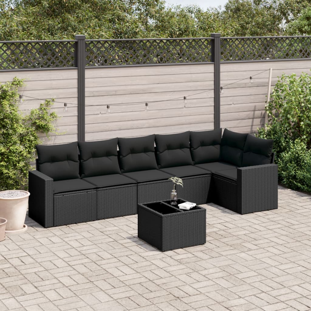 7-Tlg. Garten-Sofagarnitur Mit Kissen Poly Rattan