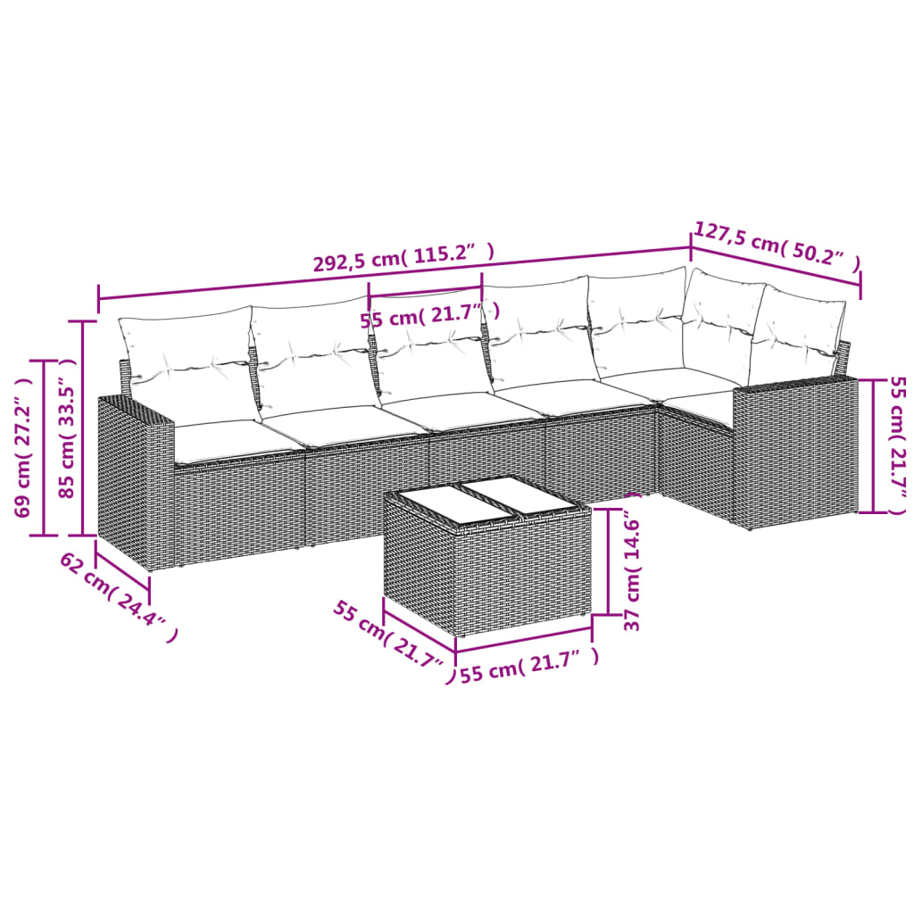 7-Tlg. Garten-Sofagarnitur Mit Kissen Poly Rattan