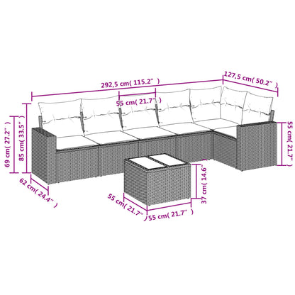 7-Tlg. Garten-Sofagarnitur Mit Kissen Poly Rattan