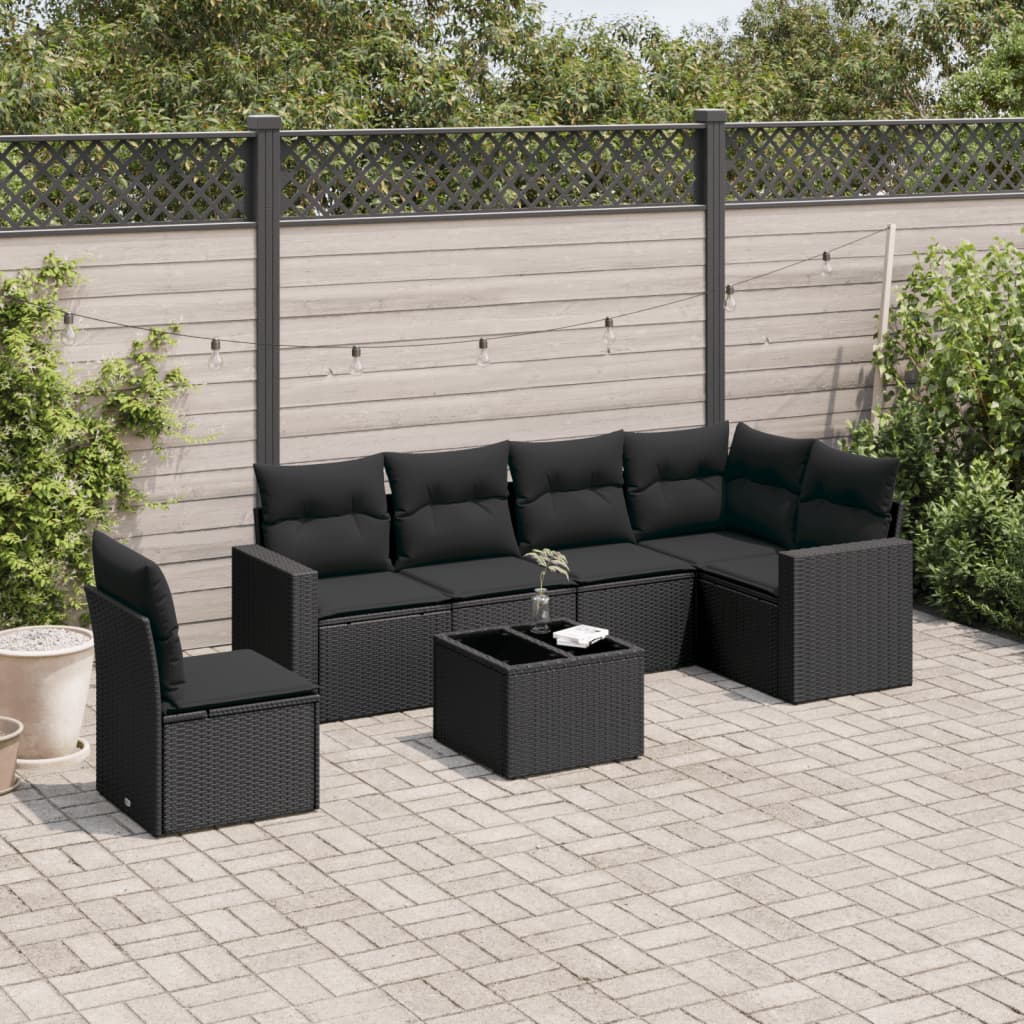 7-Tlg. Garten-Sofagarnitur Mit Kissen Poly Rattan