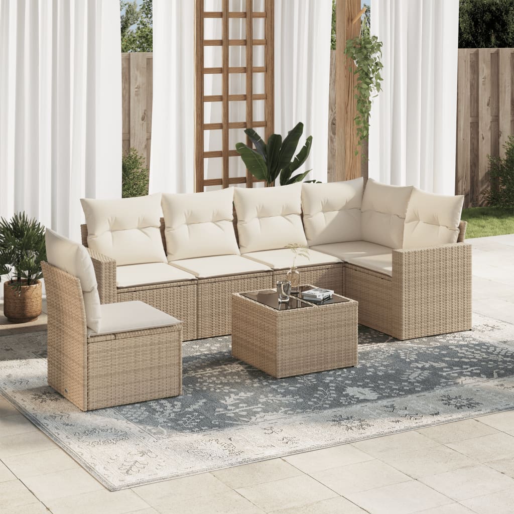 7-Tlg. Garten-Sofagarnitur Mit Kissen Poly Rattan