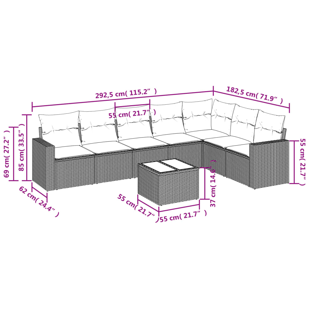 8-Tlg. Garten-Sofagarnitur Mit Kissen Poly Rattan