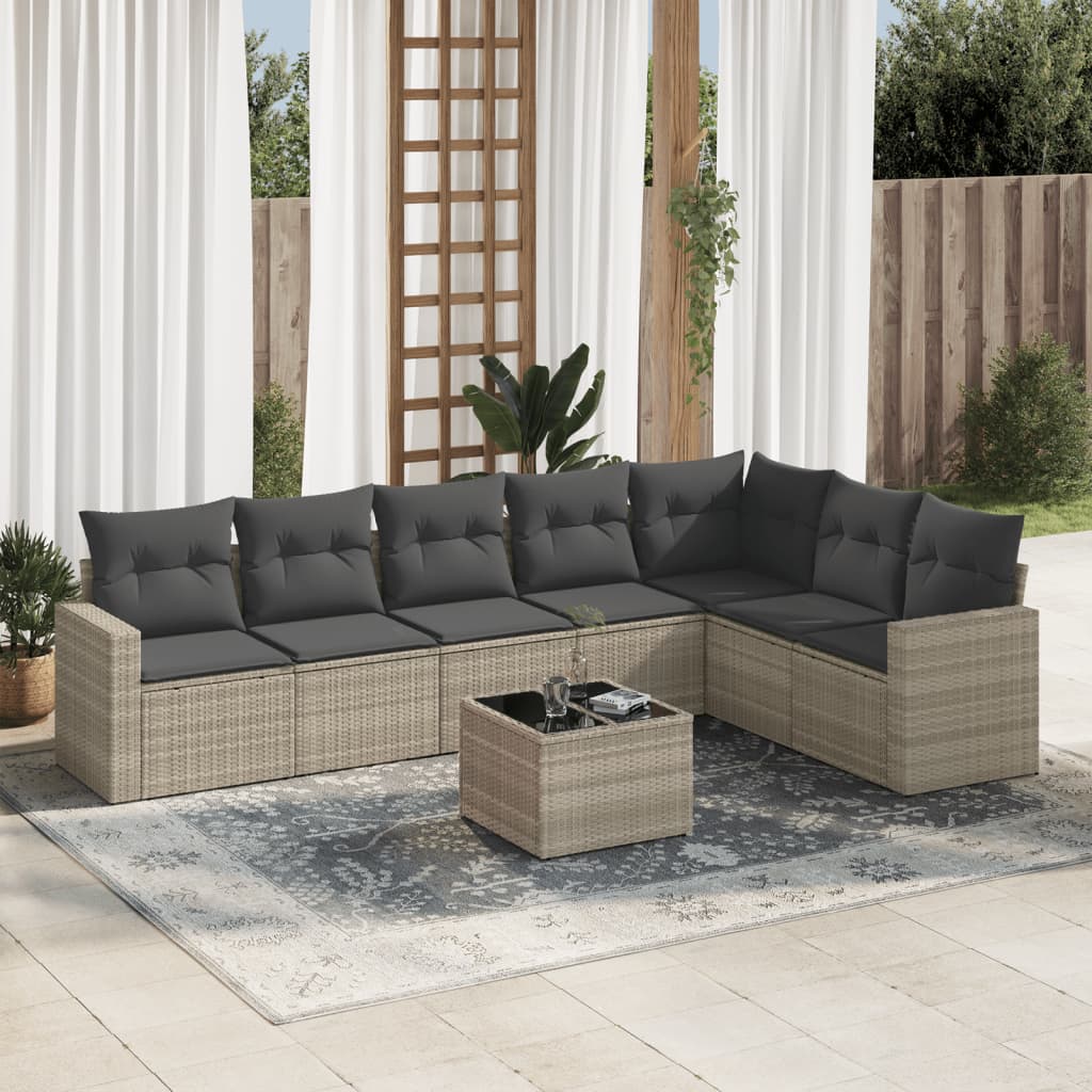 8-Tlg. Garten-Sofagarnitur Mit Kissen Poly Rattan