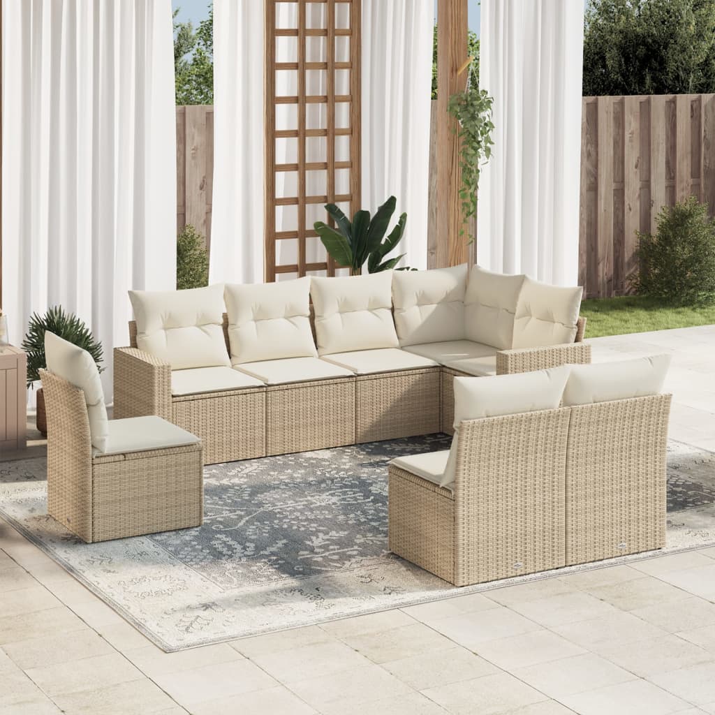 8-Tlg. Garten-Sofagarnitur Mit Kissen Poly Rattan