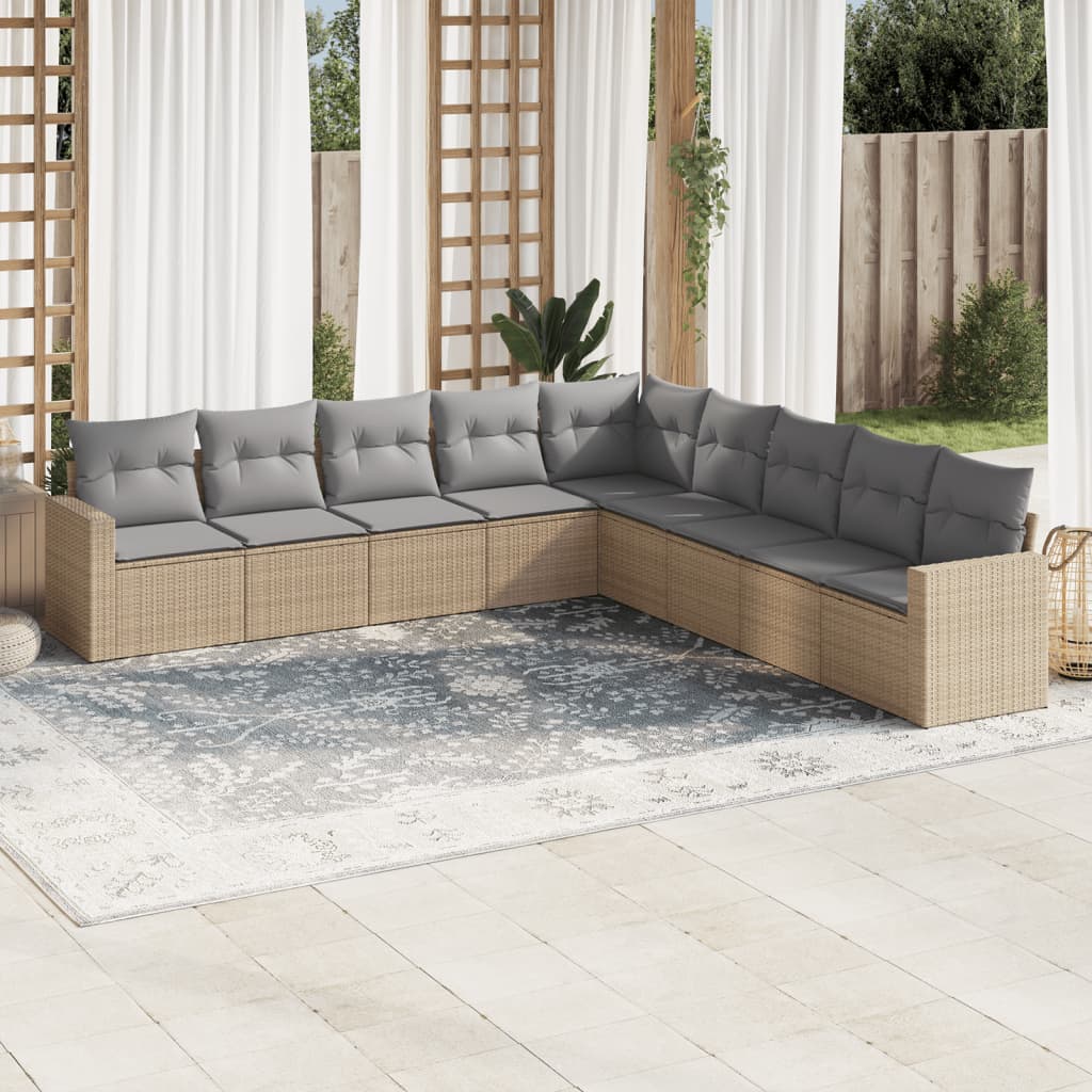 9-Tlg. Garten-Sofagarnitur Mit Kissen Poly Rattan