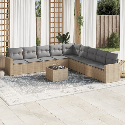 9-Tlg. Garten-Sofagarnitur Mit Kissen Poly Rattan