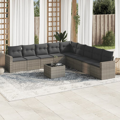 9-Tlg. Garten-Sofagarnitur Mit Kissen Poly Rattan