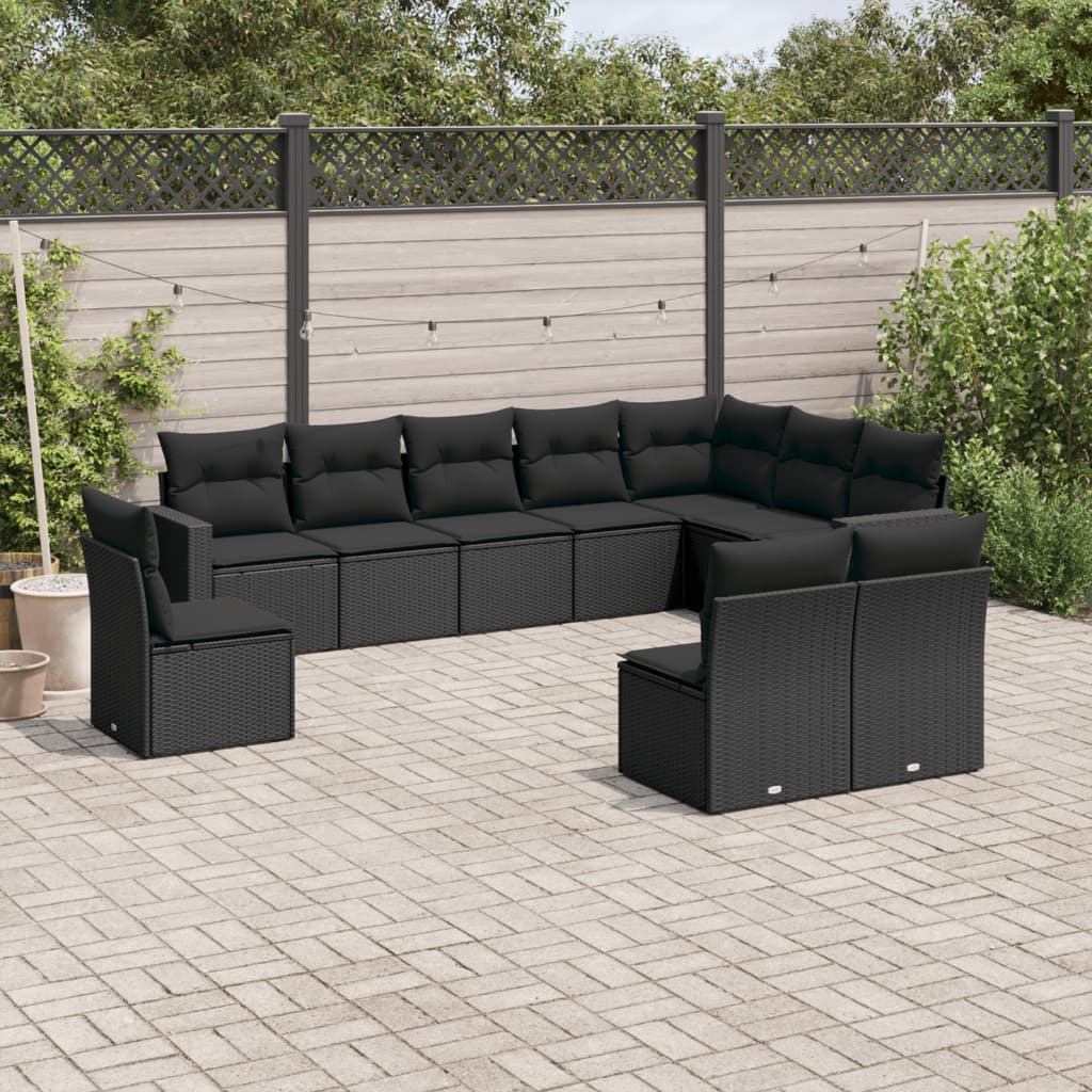 10-Tlg. Garten-Sofagarnitur Mit Kissen Poly Rattan