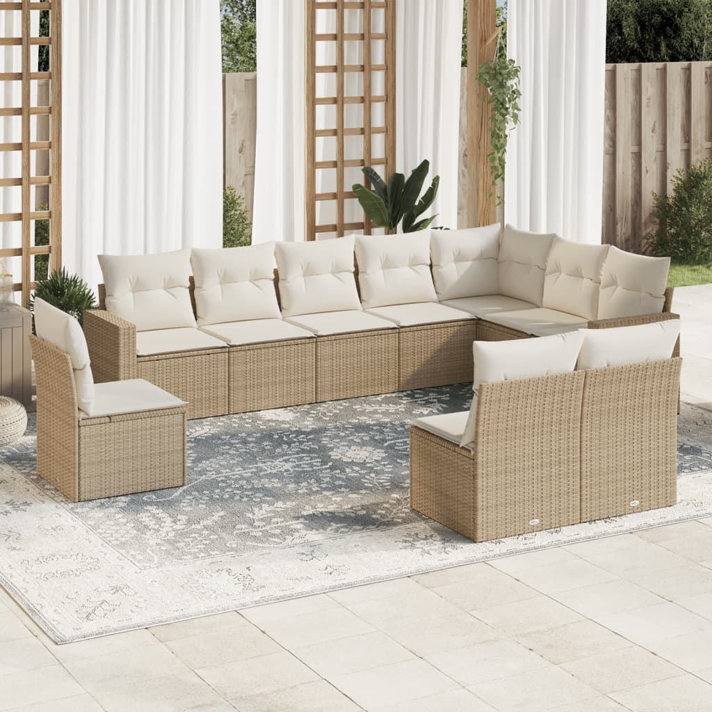 10-Tlg. Garten-Sofagarnitur Mit Kissen Poly Rattan