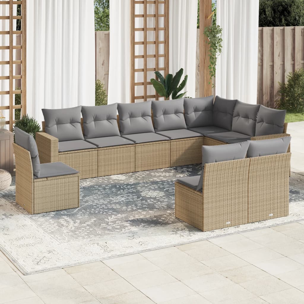 10-Tlg. Garten-Sofagarnitur Mit Kissen Poly Rattan