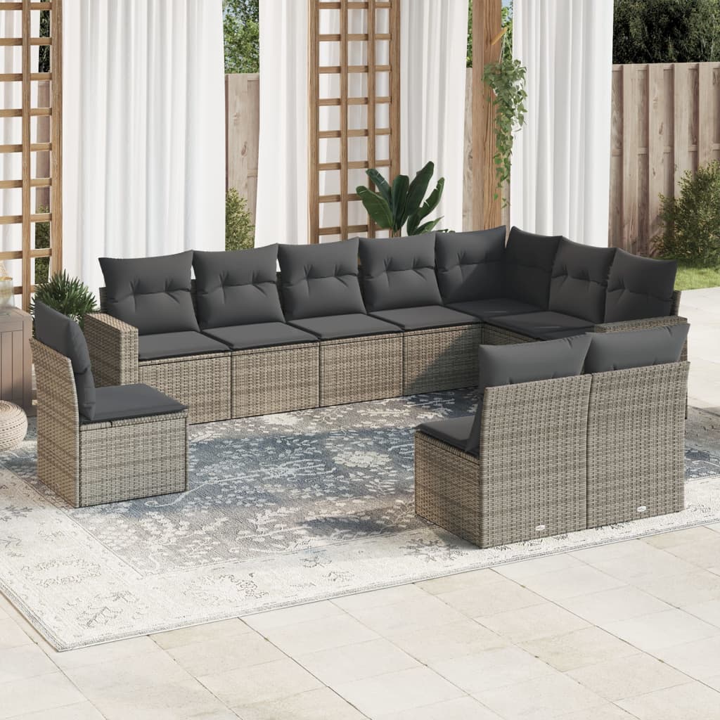 10-Tlg. Garten-Sofagarnitur Mit Kissen Poly Rattan