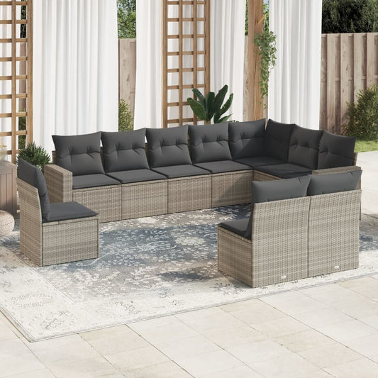 10-Tlg. Garten-Sofagarnitur Mit Kissen Poly Rattan