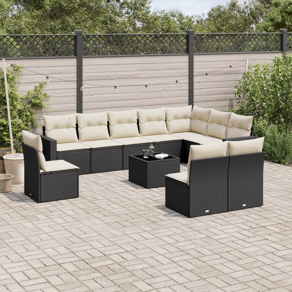 10-Tlg. Garten-Sofagarnitur Mit Kissen Poly Rattan