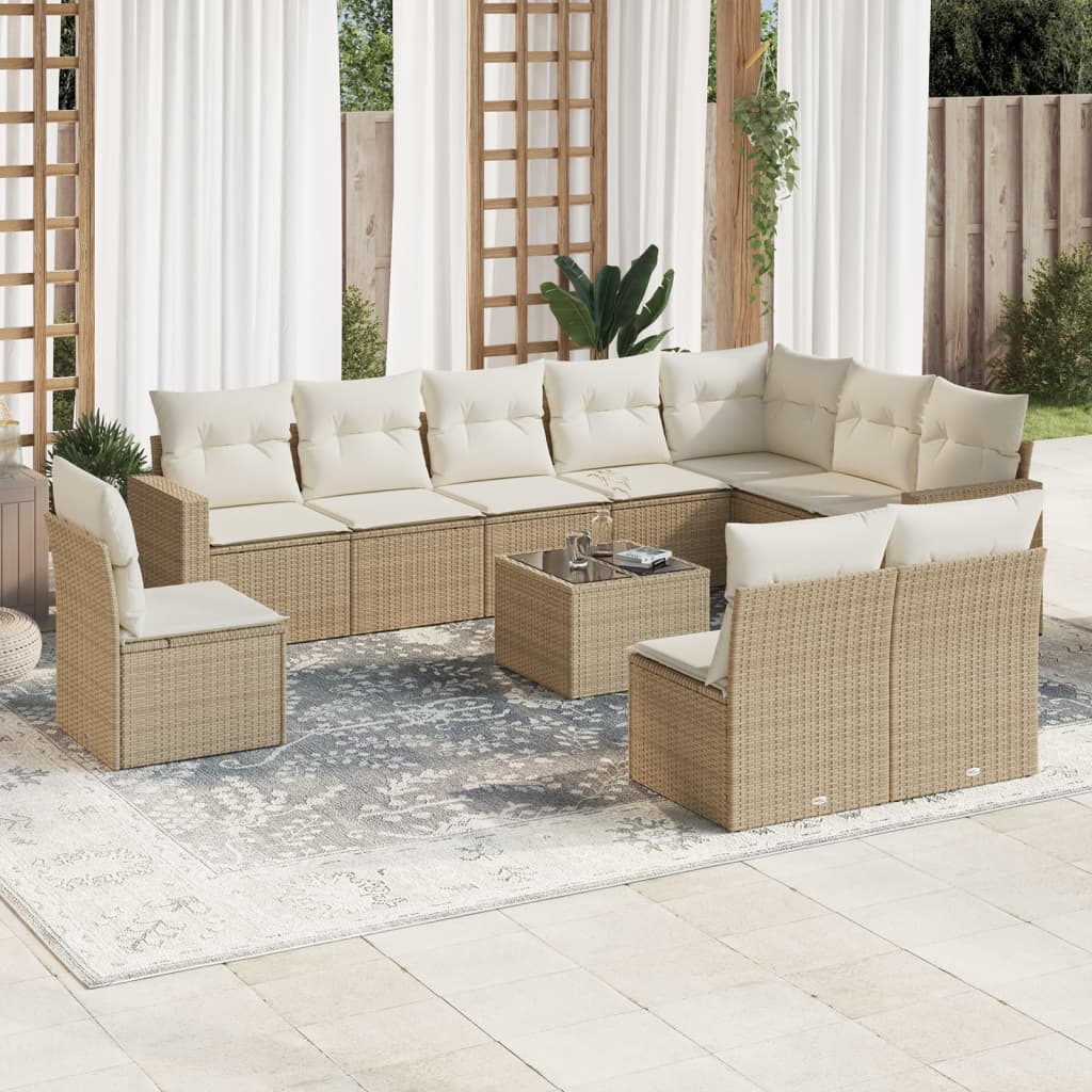 10-Tlg. Garten-Sofagarnitur Mit Kissen Poly Rattan